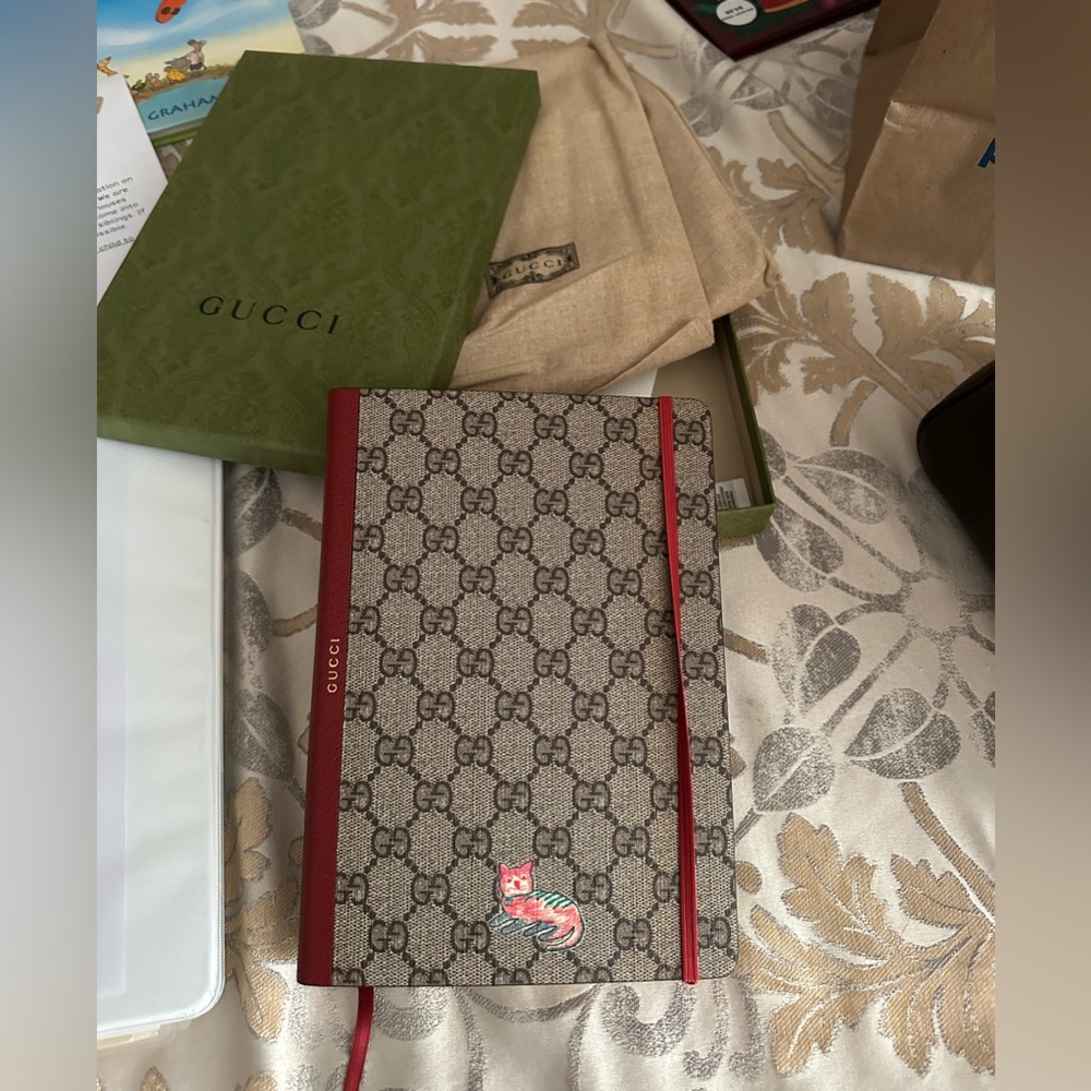Gucci GG Pattern Notebook with Red Trim